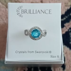 BRILLIANCE Blue Ring w Swarovski Crystals Size 8